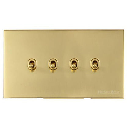 Winchester Range Polished Brass Switches & Sockets, W01 - 4 Gang Stockholm Toggle by Heritage Brass By M-Marcus