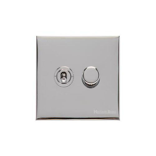 Winchester Range Polished Chrome Switches & Sockets, W02 - 2G Mixed Toggle Dimmer Switch 1xToggle 1xTED by Heritage Brass By M-Marcus