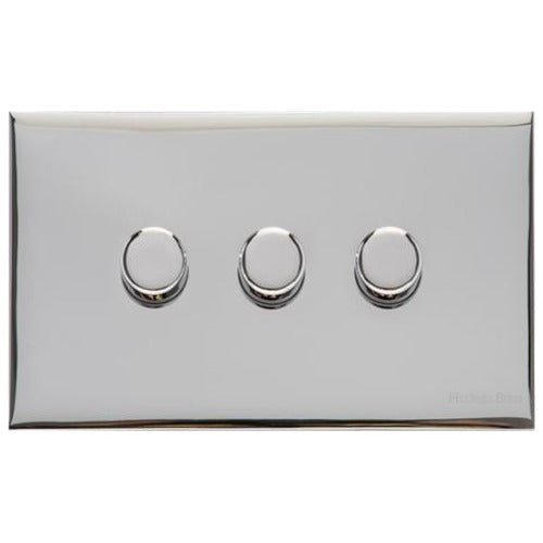 Winchester Range Polished Chrome Switches & Sockets, W02 - 3 Gang TED Dimmer (Compatible with LED Lamps) by Heritage Brass By M-Marcus