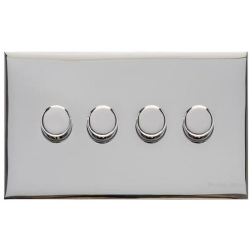 Winchester Range Polished Chrome Switches & Sockets, W02 - 4 Gang Dimmer 400 watts(Compatible with halogen/ incandescent bulbs) by Heritage Brass By M-Marcus