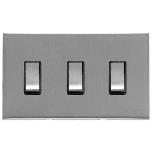 Winchester Range Satin Chrome Switches & Sockets, W03 - 3 Gang Rocker Switch Twin Plate by Heritage Brass By M-Marcus