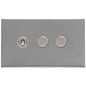 Winchester Range Satin Chrome Silk Switches & Sockets, W35 - 3G Mixed Toggle Dimmer Switch 1xToggle 2xTED by Heritage Brass By M-Marcus
