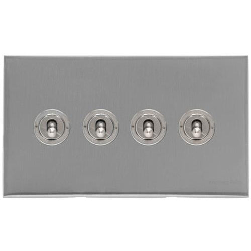 Winchester Range Satin Chrome Silk Switches & Sockets, W35 - 4 Gang Toggle Switch by Heritage Brass By M-Marcus
