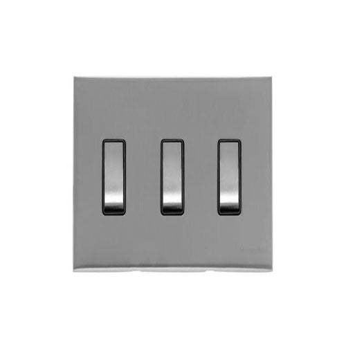 Winchester Range Satin Chrome Silk Switches & Sockets, W35 - 3 Gang Rocker Switch Twin Plate by Heritage Brass By M-Marcus