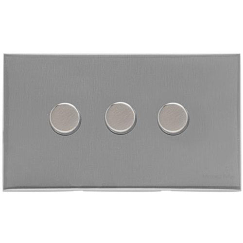 Winchester Range Satin Chrome Silk Switches & Sockets, W35 - 3 Gang Dimmer 400 watts (Compatible with halogen/ incandescent bulbs) by Heritage Brass By M-Marcus
