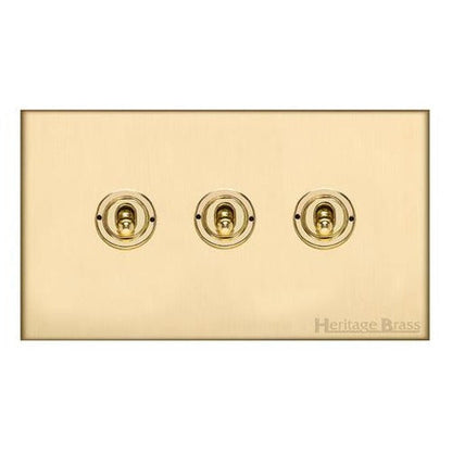 Windsor Range Matt Brass Switches & Sockets, WN40 - 3 Gang Toggle Switch by Heritage Brass By M-Marcus