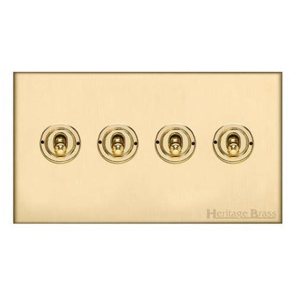Windsor Range Matt Brass Switches & Sockets, WN40 - 4 Gang Toggle Switch by Heritage Brass By M-Marcus