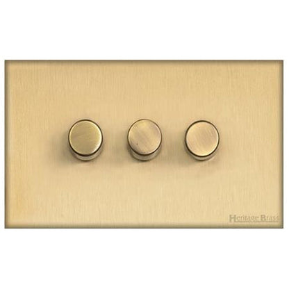 Windsor Range Matt Brass Switches & Sockets, WN40 - 3 Gang TED Dimmer (Compatible with LED Lamps) by Heritage Brass By M-Marcus
