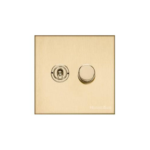 Winchester Range Satin Brass Switches & Sockets, W44 - 2G Mixed Toggle Dimmer Switch 1xToggle 1xTED by Heritage Brass By M-Marcus