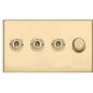 Winchester Range Satin Brass Switches & Sockets, W44 - 4G Mixed Toggle Dimmer Switch 3xToggle 1xTED by Heritage Brass By M-Marcus