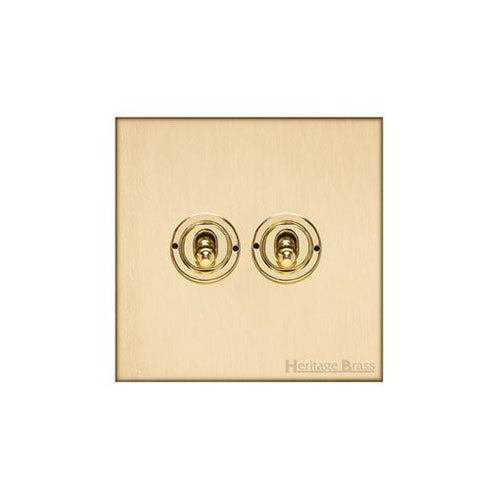 Winchester Range Satin Brass Switches & Sockets, W44 - 2 Gang Toggle Switch by Heritage Brass By M-Marcus