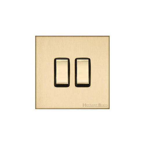 Winchester Range Satin Brass Switches & Sockets, W44 - 2 Gang Rocker Switch by Heritage Brass By M-Marcus