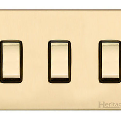 Winchester Range Satin Brass Switches & Sockets, W44 - 3 Gang Rocker Switch Twin Plate by Heritage Brass By M-Marcus