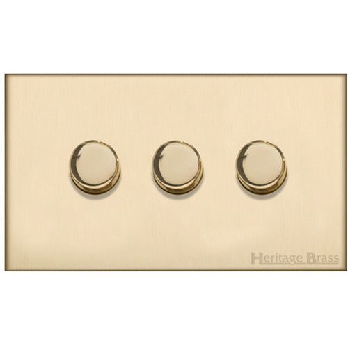 Winchester Range Satin Brass Switches & Sockets, W44 - 3 Gang Dimmer 250 watts (Compatible with halogen/ incandescent bulbs) by Heritage Brass By M-Marcus