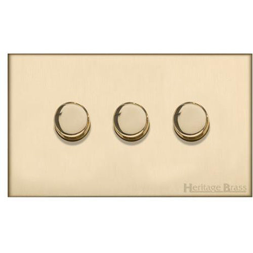 Winchester Range Satin Brass Switches & Sockets, W44 - 3 Gang TED Dimmer (Compatible with LED Lamps) by Heritage Brass By M-Marcus