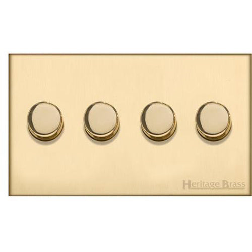 Winchester Range Satin Brass Switches & Sockets, W44 - 4 Gang TED Dimmer (Compatible with LED Lamps) by Heritage Brass By M-Marcus