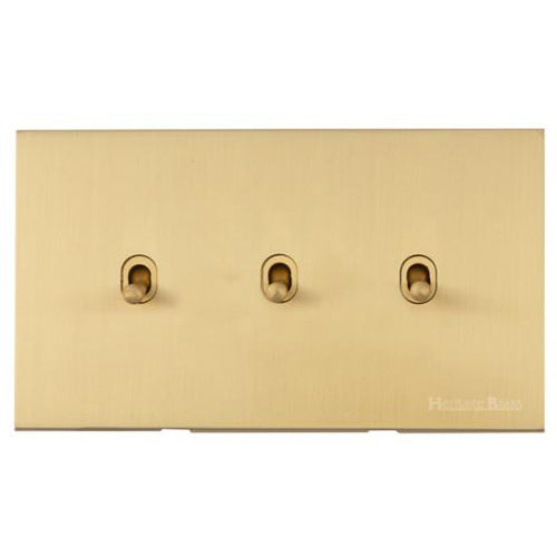 Winchester Range Satin Brass Switches & Sockets, W44 - 3 Gang Stockholm Toggle by Heritage Brass By M-Marcus