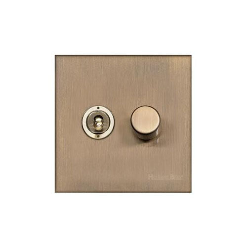 Winchester Range Antique Brass Switches & Sockets, W91 - 2G Mixed Toggle Dimmer Switch 1xToggle 1xTED by Heritage Brass By M-Marcus