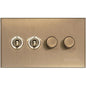 Winchester Range Antique Brass Switches & Sockets, W91 - 4G Mixed Toggle Dimmer Switch 2xToggle 2xTED by Heritage Brass By M-Marcus