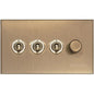 Winchester Range Antique Brass Switches & Sockets, W91 - 4G Mixed Toggle Dimmer Switch 3xToggle 1xTED by Heritage Brass By M-Marcus