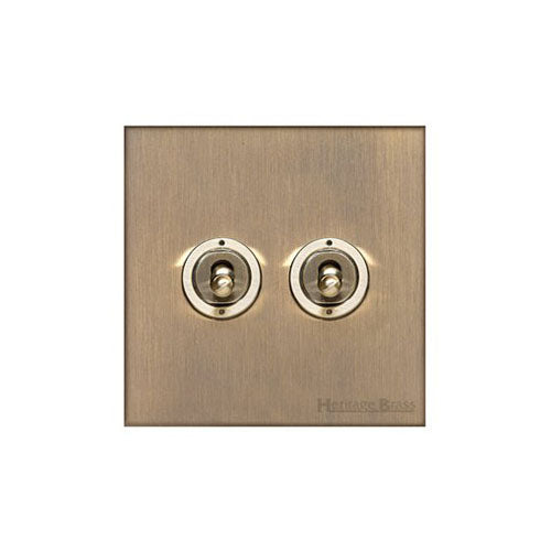 Winchester Range Antique Brass Switches & Sockets, W91 - 2 Gang Toggle Switch by Heritage Brass By M-Marcus