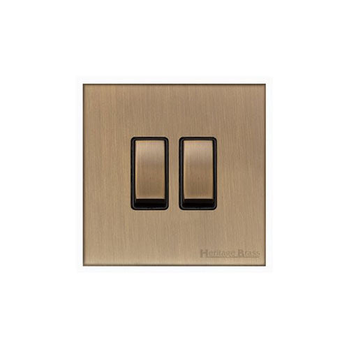 Winchester Range Antique Brass Switches & Sockets, W91 - 2 Gang Rocker Switch by Heritage Brass By M-Marcus