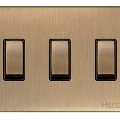 Winchester Range Antique Brass Switches & Sockets, W91 - 3 Gang Rocker Switch Twin Plate by Heritage Brass By M-Marcus