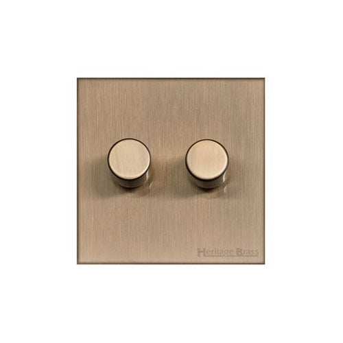 Winchester Range Antique Brass Switches & Sockets, W91 - 2 Gang Dimmer 250 watts (Compatible with halogen/ incandescent bulbs) by Heritage Brass By M-Marcus