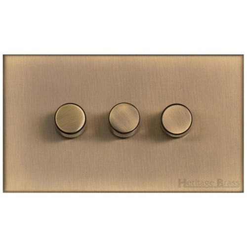 Winchester Range Antique Brass Switches & Sockets, W91 - 3 Gang Dimmer 250 watts (Compatible with halogen/ incandescent bulbs) by Heritage Brass By M-Marcus