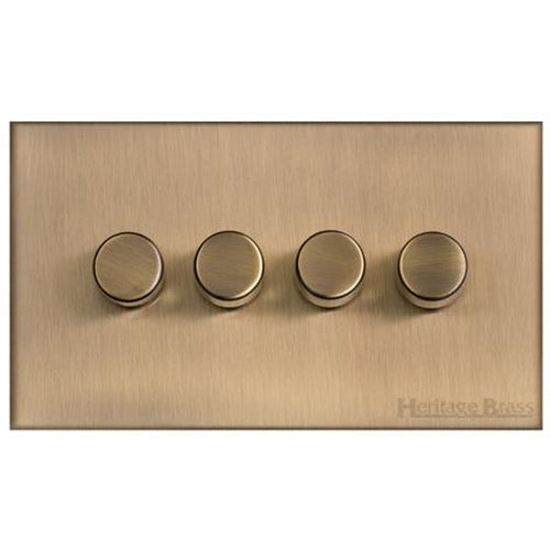 Winchester Range Antique Brass Switches & Sockets, W91 - 4 Gang TED Dimmer (Compatible with LED Lamps) by Heritage Brass By M-Marcus