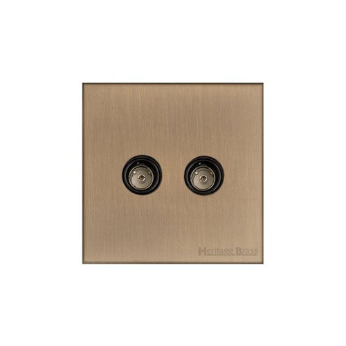 Winchester Range Antique Brass Switches & Sockets, W91 - 2 Gang TV Coaxial Socket by Heritage Brass By M-Marcus