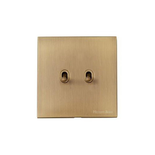 Winchester Range Antique Brass Switches & Sockets, W91 - 2 Gang Stockholm Toggle by Heritage Brass By M-Marcus