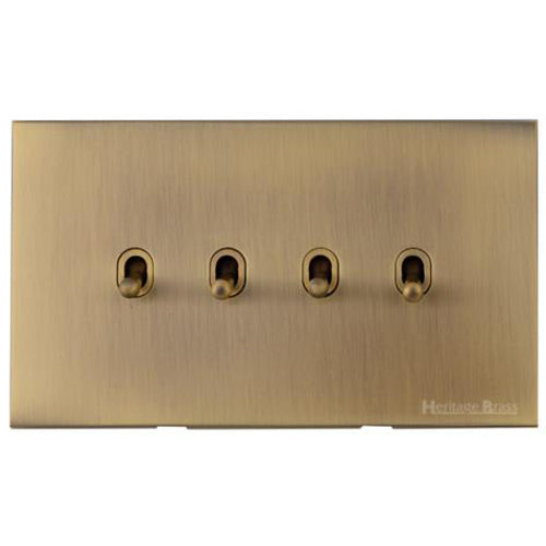 Winchester Range Antique Brass Switches & Sockets, W91 - 4 Gang Stockholm Toggle by Heritage Brass By M-Marcus