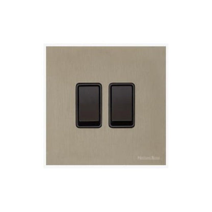 Windsor Range Aged Pewter Switches & Sockets, WAP - 2 Gang Rocker Switch by Heritage Brass By M-Marcus