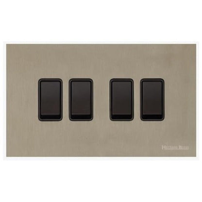 Windsor Range Aged Pewter Switches & Sockets, WAP - 4 Gang Rocker Switch by Heritage Brass By M-Marcus