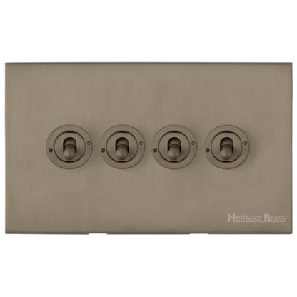Windsor Range Aged Pewter Switches & Sockets, WAP - 4 Gang Toggle Switch by Heritage Brass By M-Marcus