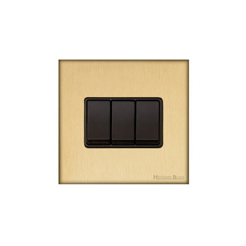 Windsor Range Satin Brass Switches & Sockets, WN44 - 3 Gang Rocker Switch by Heritage Brass By M-Marcus