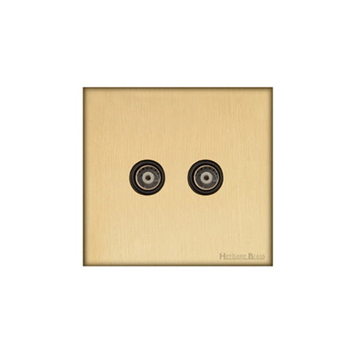 Windsor Range Satin Brass Switches & Sockets, WN44 - 2 Gang TV Coaxial Socket by Heritage Brass By M-Marcus