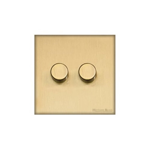 Windsor Range Satin Brass Switches & Sockets, WN44 - 2 Gang TED Dimmer (Compatible with LED Lamps) by Heritage Brass By M-Marcus