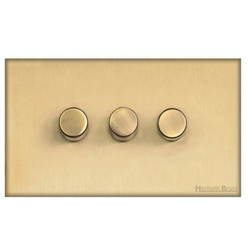 Windsor Range Satin Brass Switches & Sockets, WN44 - 3 Gang Dimmer 250 watts (Compatible with halogen/ incandescent bulbs) by Heritage Brass By M-Marcus