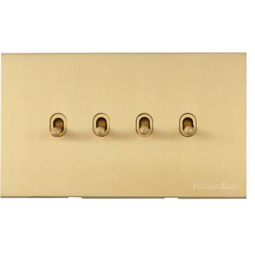 Windsor Range Satin Brass Switches & Sockets, WN44 - 4 Gang Stockholm Toggle by Heritage Brass By M-Marcus