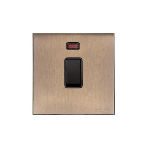 Windsor Range Matt Antique Brass Switches & Sockets, WN92 - 20A Double Pole Switch with Neon by Heritage Brass By M-Marcus
