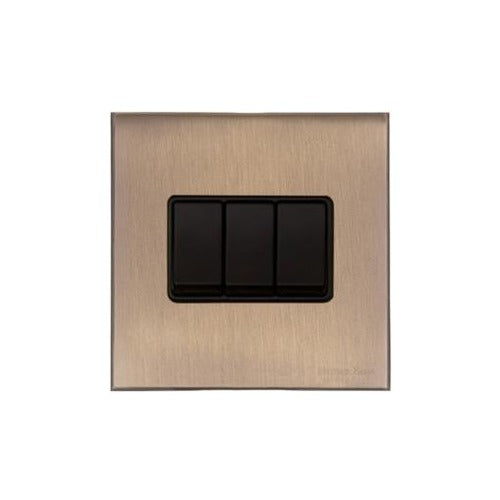 Windsor Range Matt Antique Brass Switches & Sockets, WN92 - 3 Gang Rocker Switch by Heritage Brass By M-Marcus