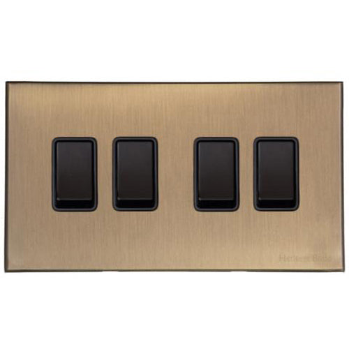 Windsor Range Antique Brass Switches & Sockets, WN91 - 4 Gang Rocker Switch by Heritage Brass By M-Marcus