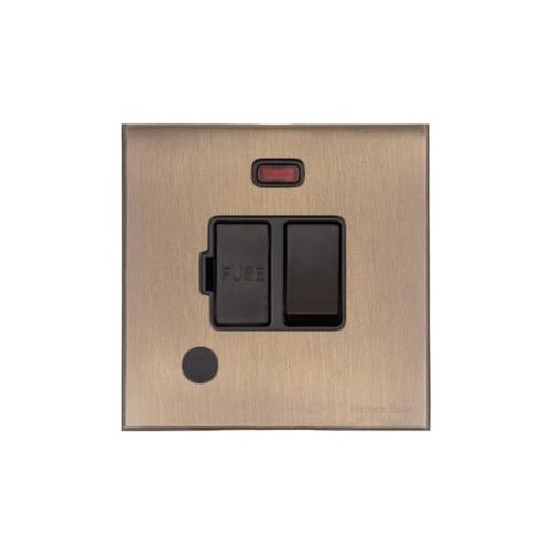 Windsor Range Matt Antique Brass Switches & Sockets, WN92 - Switched Spur with Neon + Cord (13 Amp) by Heritage Brass By M-Marcus