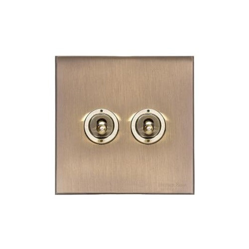 Windsor Range Matt Antique Brass Switches & Sockets, WN92 - 2 Gang Toggle Switch by Heritage Brass By M-Marcus