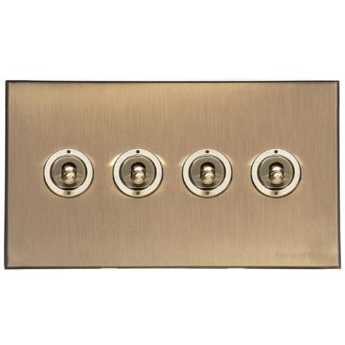 Windsor Range Matt Antique Brass Switches & Sockets, WN92 - 4 Gang Toggle Switch by Heritage Brass By M-Marcus