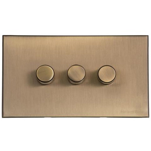 Windsor Range Matt Antique Brass Switches & Sockets, WN92 - 3 Gang Dimmer 250 watts (Compatible with halogen/ incandescent bulbs) by Heritage Brass By M-Marcus