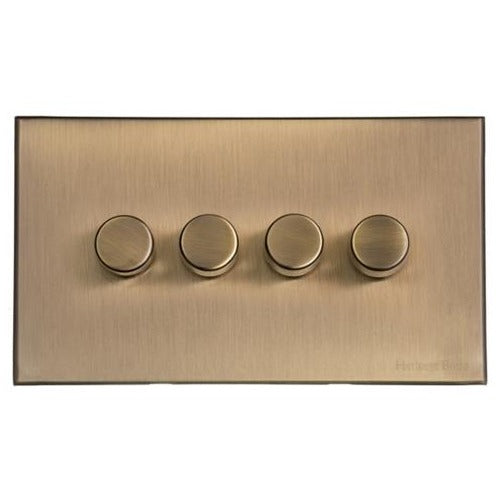 Windsor Range Matt Antique Brass Switches & Sockets, WN92 - 4 Gang TED Dimmer (Compatible with LED Lamps) by Heritage Brass By M-Marcus