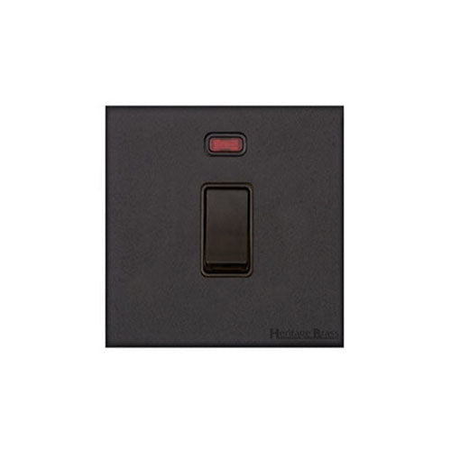 Windsor Range Matt Black Switches & Sockets, WBK - 20A Double Pole Switch with Neon by Heritage Brass By M-Marcus